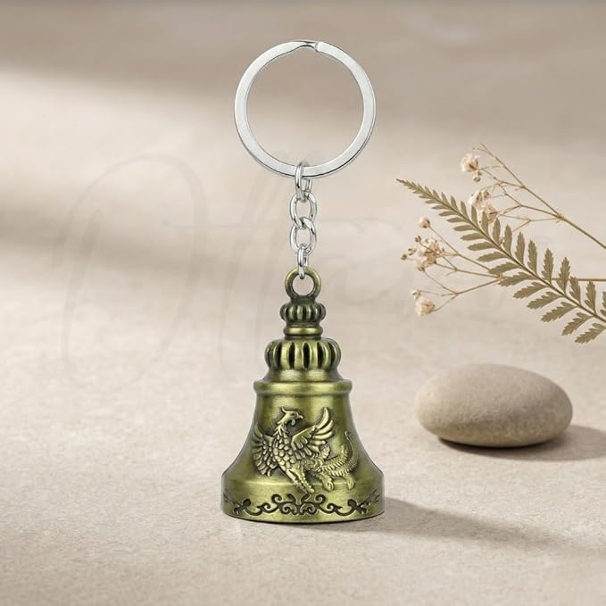 OTTAVO Guardian Bell Keychain, Falcon Oxidized gold, Tibetan Style, 5 cm Height, Good Luck Charm(Antique Gold Falcon)