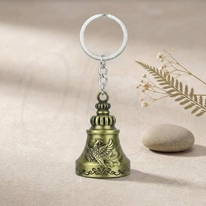OTTAVO Guardian Bell Keychain, Falcon Oxidized gold, Tibetan Style, 5 cm Height, Good Luck Charm(Antique Gold Falcon)