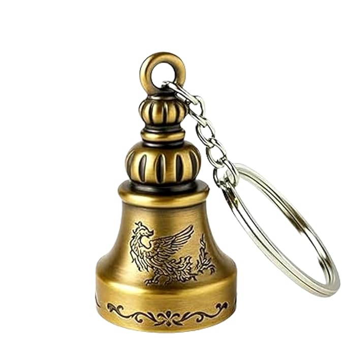 OTTAVO Guardian Bell Keychain, Oxidized Gold, Tibetan Style, 5 cm Height, Good Luck Charm(Antique Gold Style 2)