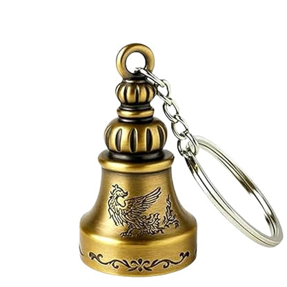 OTTAVO Guardian Bell Keychain, Oxidized Gold, Tibetan Style, 5 cm Height, Good Luck Charm(Antique Gold Style 2)