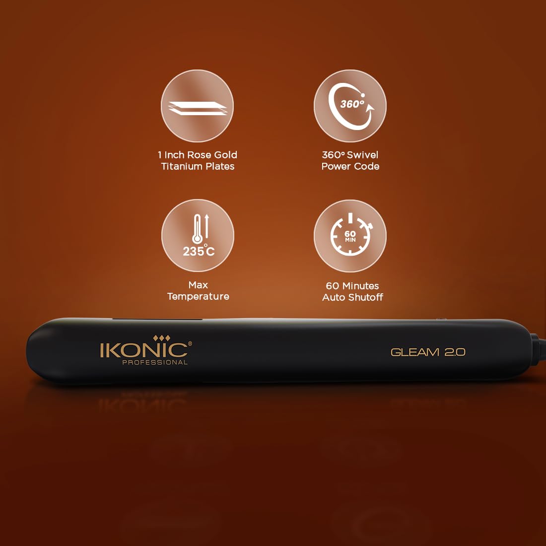 Ikonic Gleam 2.00 Hair Straightener (Black) | By Ikonic