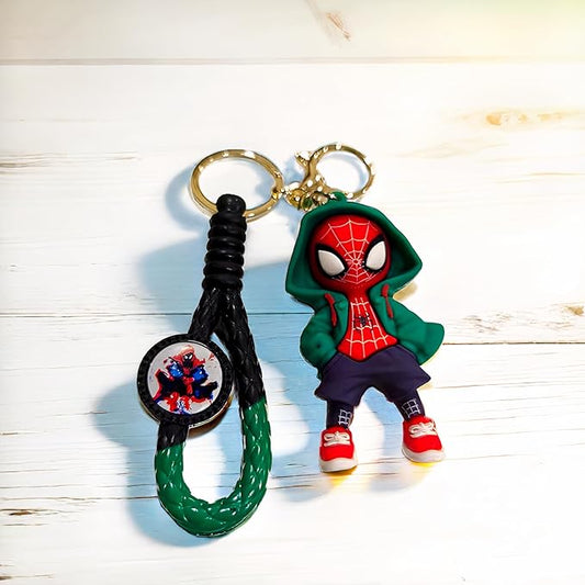 Ottavo Cute Cartoon 3D Silicone High -Quality PVC Material Keychain, Suitable for Boys and Girls(Spiderman Green Hoodi dori)