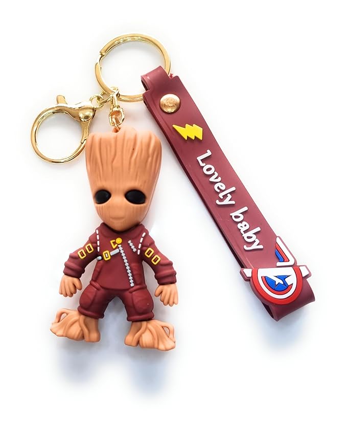 Ottavo Cute Cartoon 3D Silicone High -Quality PVC Material Keychain, Suitable for Boys and Girls(Groot Brown)