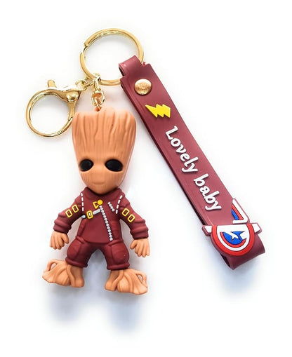 Ottavo Cute Cartoon 3D Silicone High -Quality PVC Material Keychain, Suitable for Boys and Girls(Groot Brown)
