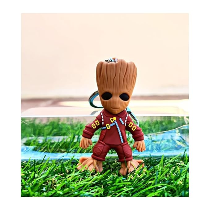 Ottavo Cute Cartoon 3D Silicone High -Quality PVC Material Keychain, Suitable for Boys and Girls(Groot Brown)