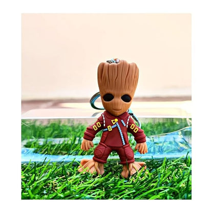 Ottavo Cute Cartoon 3D Silicone High -Quality PVC Material Keychain, Suitable for Boys and Girls(Groot Brown)