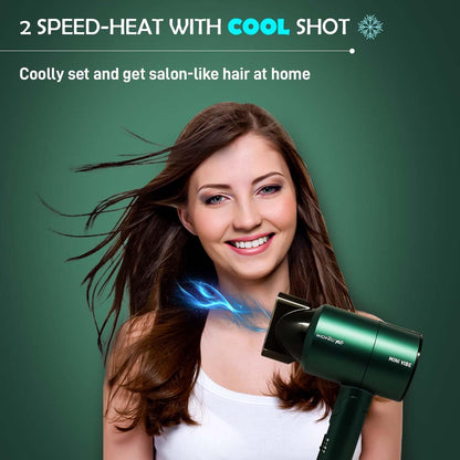 konic Mini Vibe Hair Dryer 1200W with 2 Speed Setting,For Men and Woemn, All Hair Type, (Emerald)