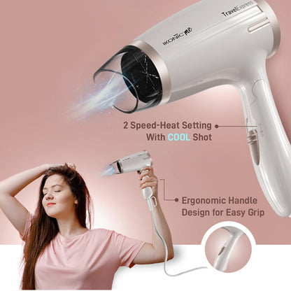 Ikonic Travel Express Foldable Hair Dryer,All Hair Type, For Men & Women