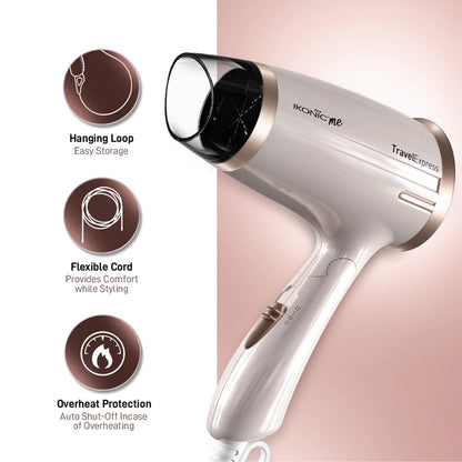 Ikonic Travel Express Foldable Hair Dryer,All Hair Type, For Men & Women