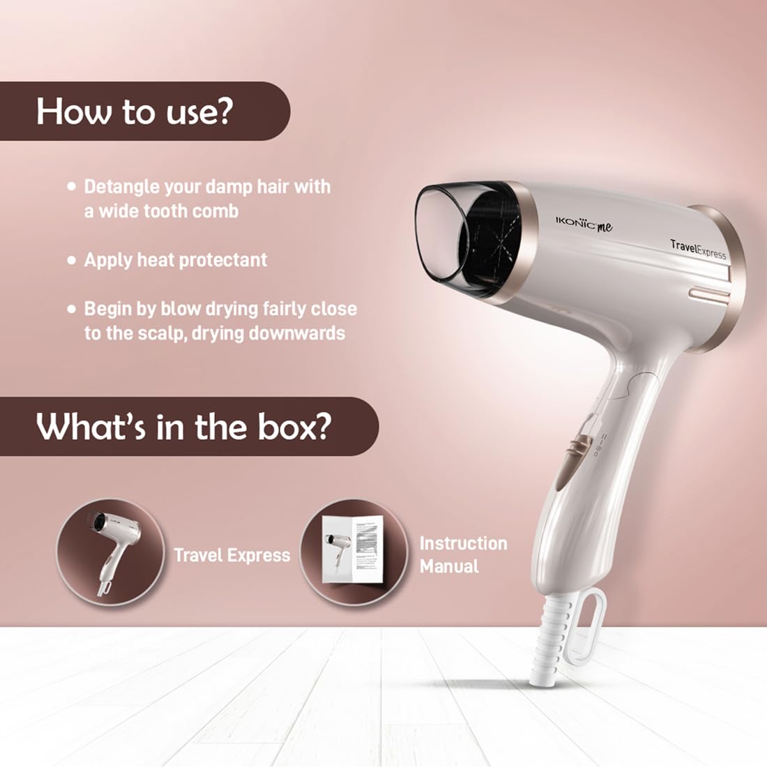 Ikonic Travel Express Foldable Hair Dryer,All Hair Type, For Men & Women