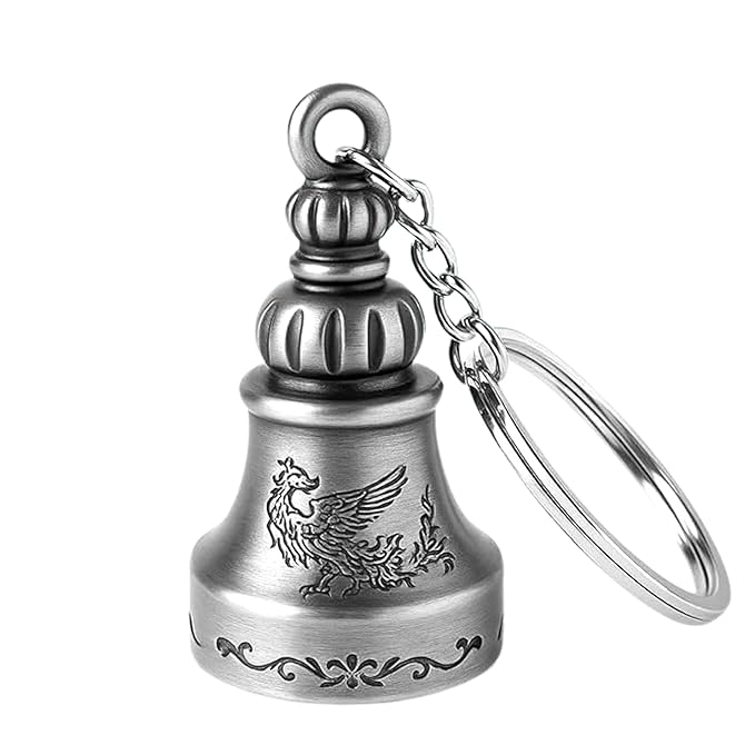 OTTAVO Guardian Bell Keychain, Oxidized Silver, Tibetan Style, 5 cm Height, Good Luck Charm(Antique Silver Style 2)