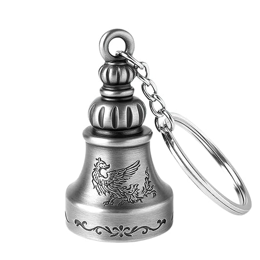 OTTAVO Guardian Bell Keychain, Oxidized Silver, Tibetan Style, 5 cm Height, Good Luck Charm(Antique Silver Style 2)