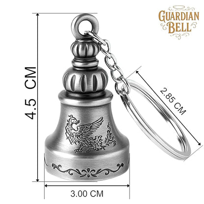 OTTAVO Guardian Bell Keychain, Oxidized Silver, Tibetan Style, 5 cm Height, Good Luck Charm(Antique Silver Style 2)