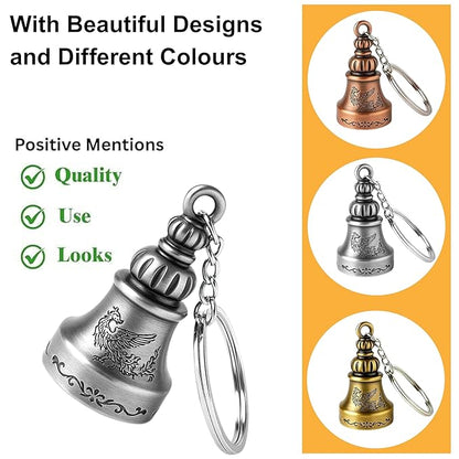 OTTAVO Guardian Bell Keychain, Oxidized Silver, Tibetan Style, 5 cm Height, Good Luck Charm(Antique Silver Style 2)