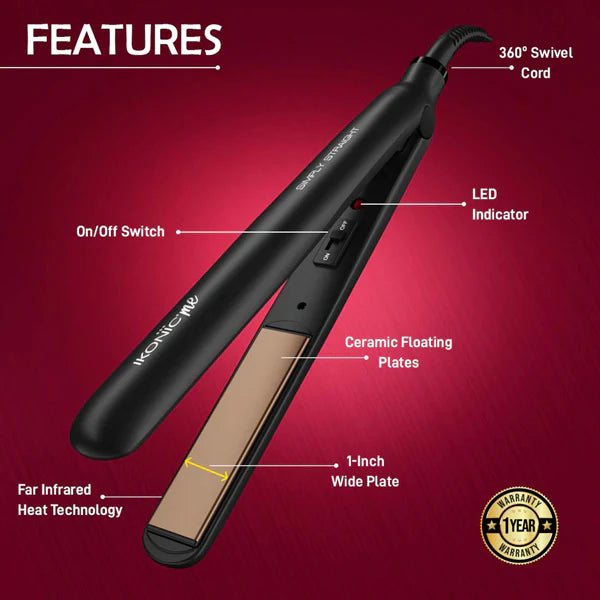 Ikonic Simply Straight Hair Straightener (Black) | By IKONIC