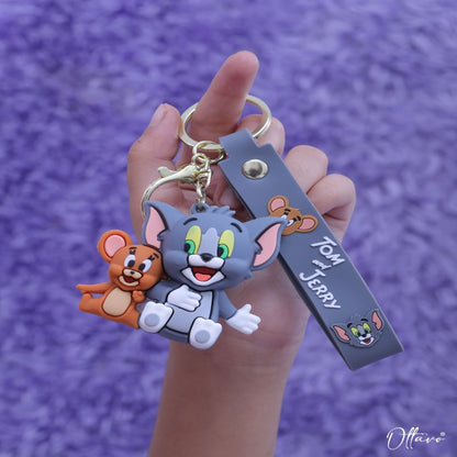 Ottavo Cute Cartoon 3D Silicone High -Quality PVC Material Keychain, Suitable for Boys and Girls(Tom And Jerry))